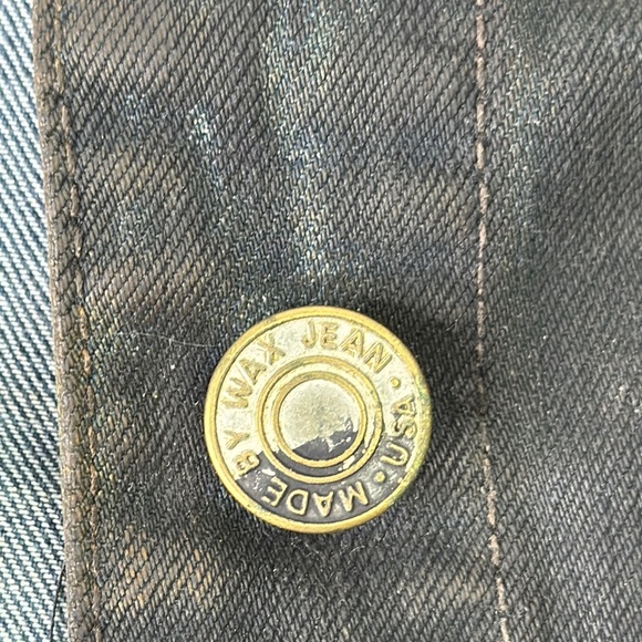 Upcycled Wax Jean Denim Vest with Patches size small - Picture 6 of 11